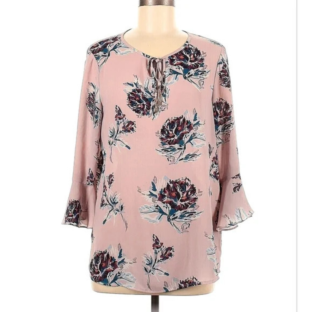 Ivanka Trump Women's Georgette Flutter Bell Sleeve Blouse Dusty Rose Pink Size L
